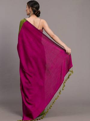 Green colourblocked khadi saree 5