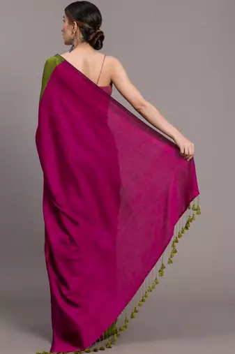 Green colourblocked khadi saree