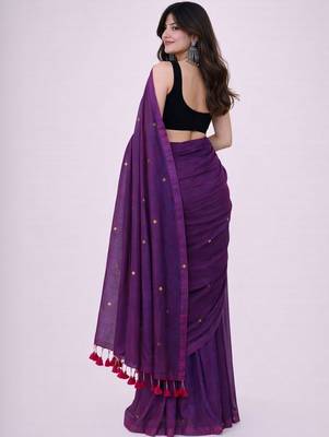 Purple embellished  cotton khadi saree 3