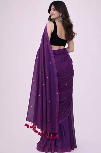 Purple embellished  cotton khadi saree