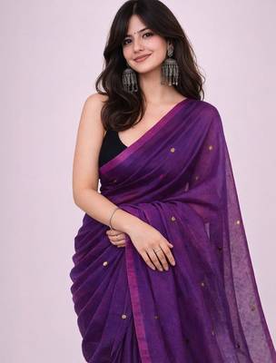 Purple embellished  cotton khadi saree 5
