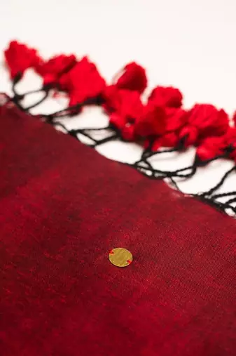 Maroon embellished sequinned  cotton khadi saree