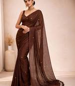Brown embellished  cotton khadi saree