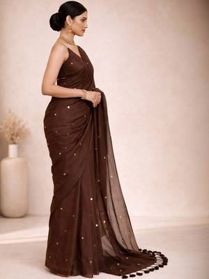 Brown embellished  cotton khadi saree 2