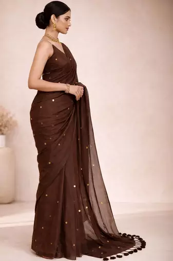 Brown embellished  cotton khadi saree