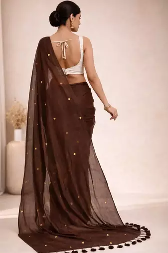 Brown embellished  cotton khadi saree