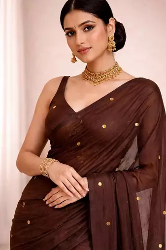 Brown embellished  cotton khadi saree