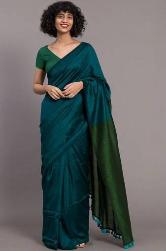 Teal khadi saree