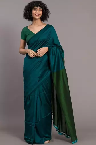 Teal khadi saree