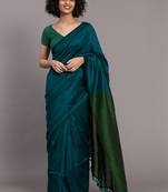 Teal khadi saree