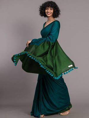 Teal khadi saree 2