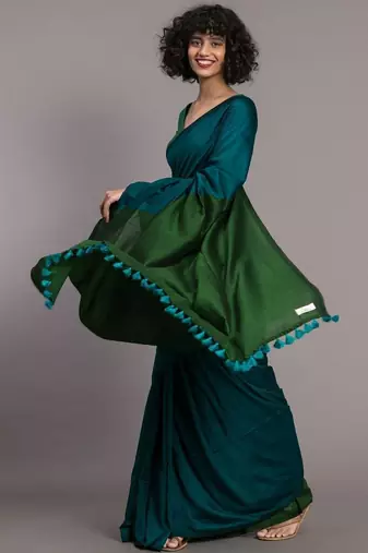Teal khadi saree