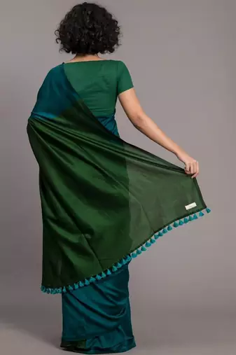 Teal khadi saree