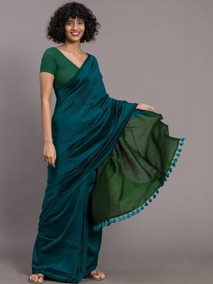 Teal khadi saree 4