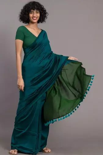 Teal khadi saree