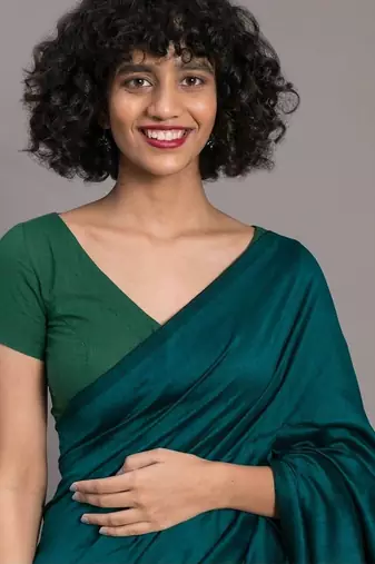 Teal khadi saree