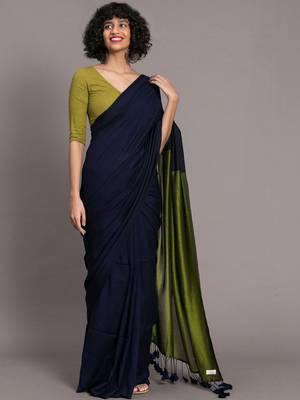 Navy blue khadi saree 1