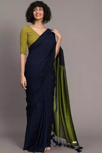 Navy blue khadi saree