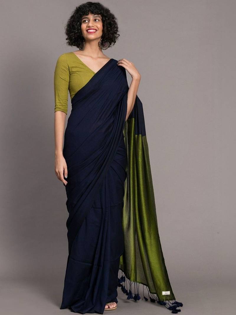 Navy blue khadi saree