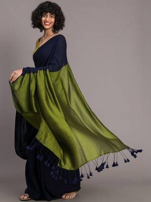 Navy blue khadi saree 2