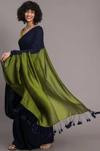 Navy blue khadi saree