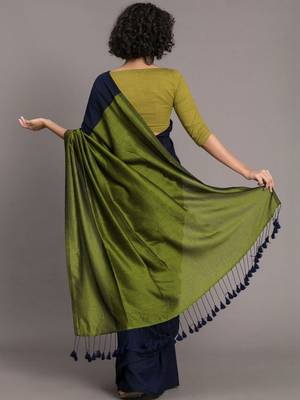 Navy blue khadi saree 3