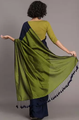 Navy blue khadi saree