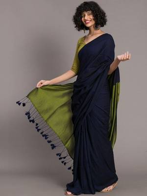 Navy blue khadi saree 4
