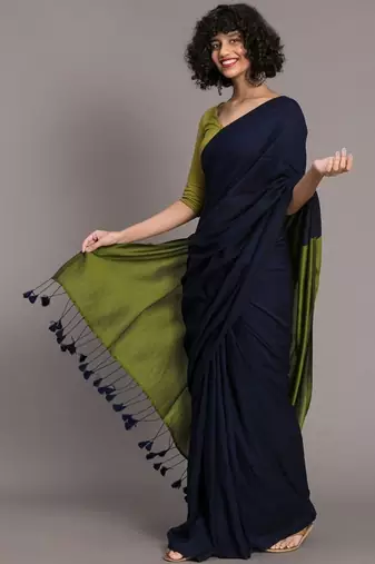 Navy blue khadi saree