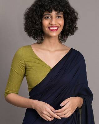 Navy blue khadi saree 5