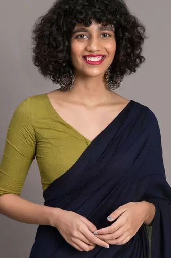 Navy blue khadi saree