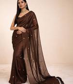 Brown embellished  cotton khadi saree