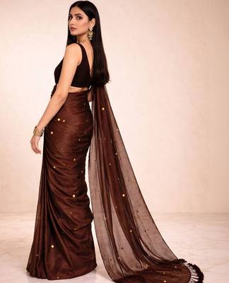 Brown embellished  cotton khadi saree 2