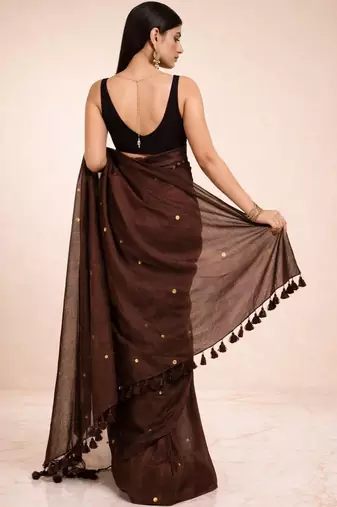 Brown embellished  cotton khadi saree