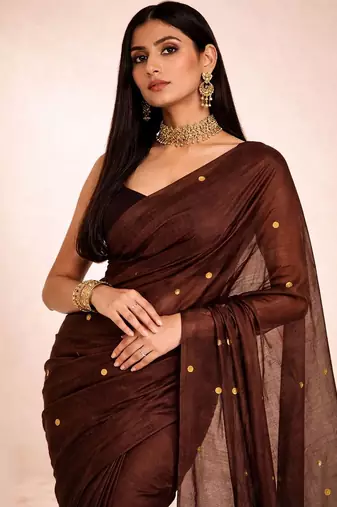 Brown embellished  cotton khadi saree