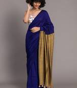 Blue colourblocked handloom khadi saree