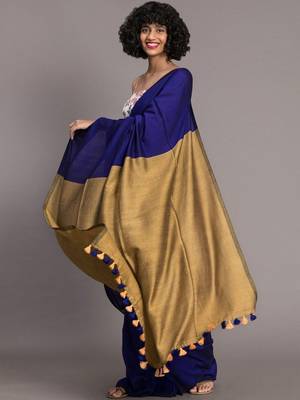 Blue colourblocked handloom khadi saree 3