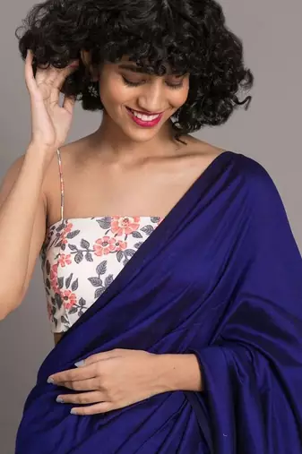 Blue colourblocked handloom khadi saree