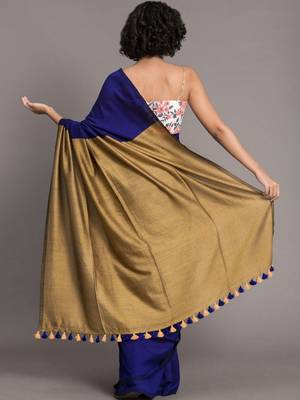 Blue colourblocked handloom khadi saree 5