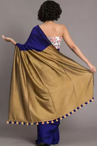Blue colourblocked handloom khadi saree