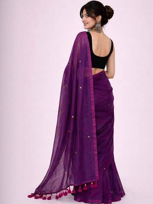 Purple mirror work  cotton khadi saree 2