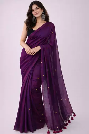 Purple embellished sequinned  cotton khadi saree