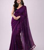 Purple embellished sequinned  cotton khadi saree