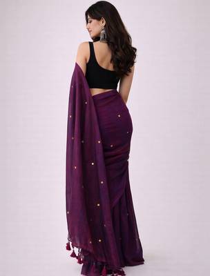 Purple embellished sequinned  cotton khadi saree 2