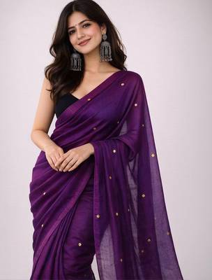Purple embellished sequinned  cotton khadi saree 3