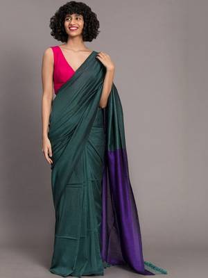 Green colourblocked khadi saree 1