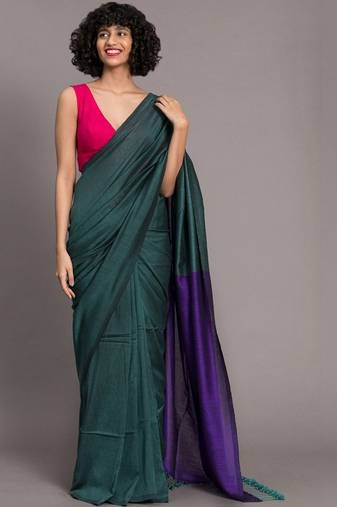 Green colourblocked khadi saree