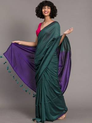 Green colourblocked khadi saree 2