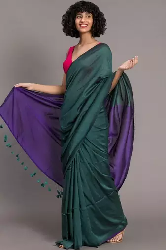 Green colourblocked khadi saree
