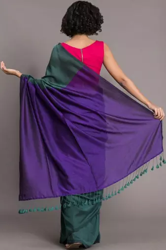 Green colourblocked khadi saree